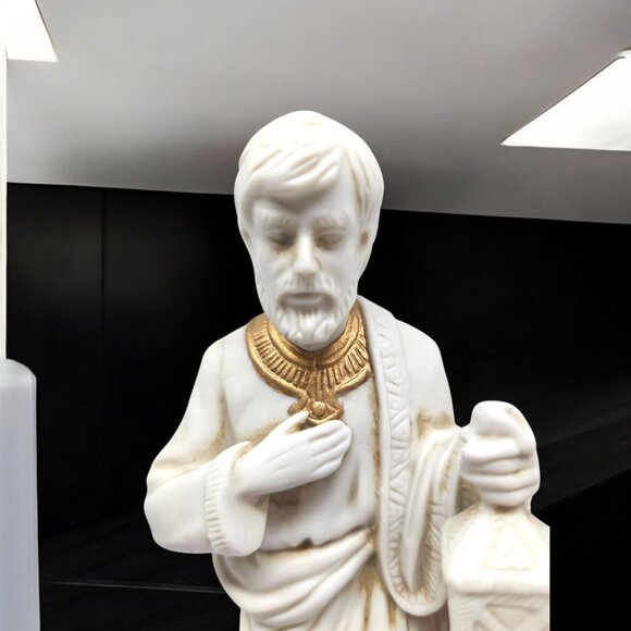 Nativity Joseph - White Bisque with Gold Trim - Christmas - Lantern - Picture 6 of 6